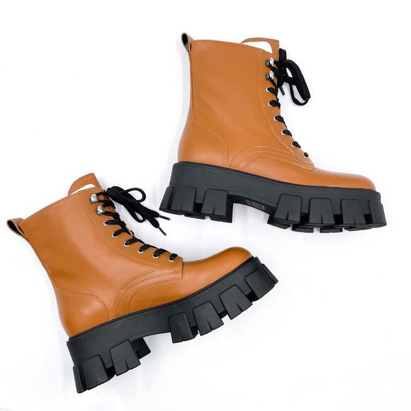 Marc Fisher Happy Lug Boots Platform Brown Leather Lace Up Ankle Combat Sz 6.5 - Picture 6 of 10